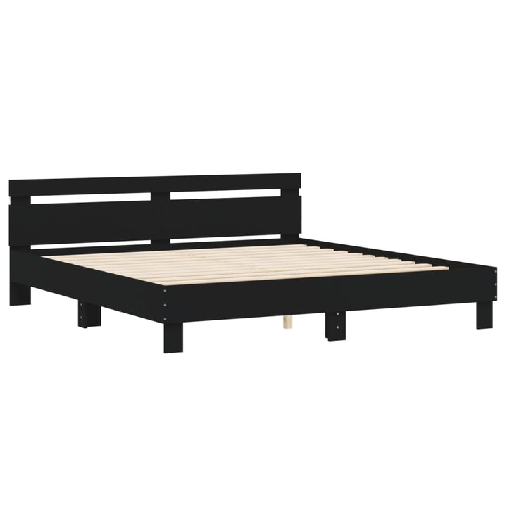 sengeramme med sengegavl og LED-lys 200x200 cm sort