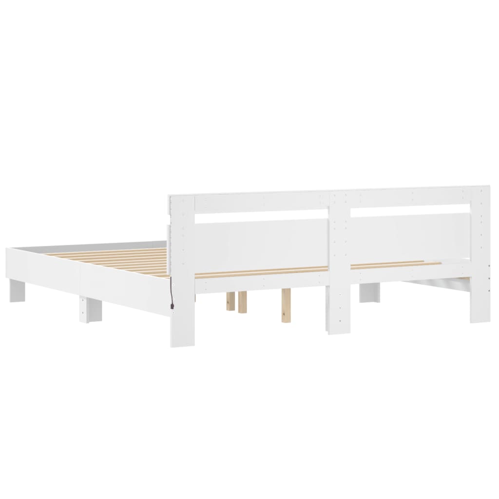 sengeramme med sengegavl og LED-lys 180x200 cm hvid