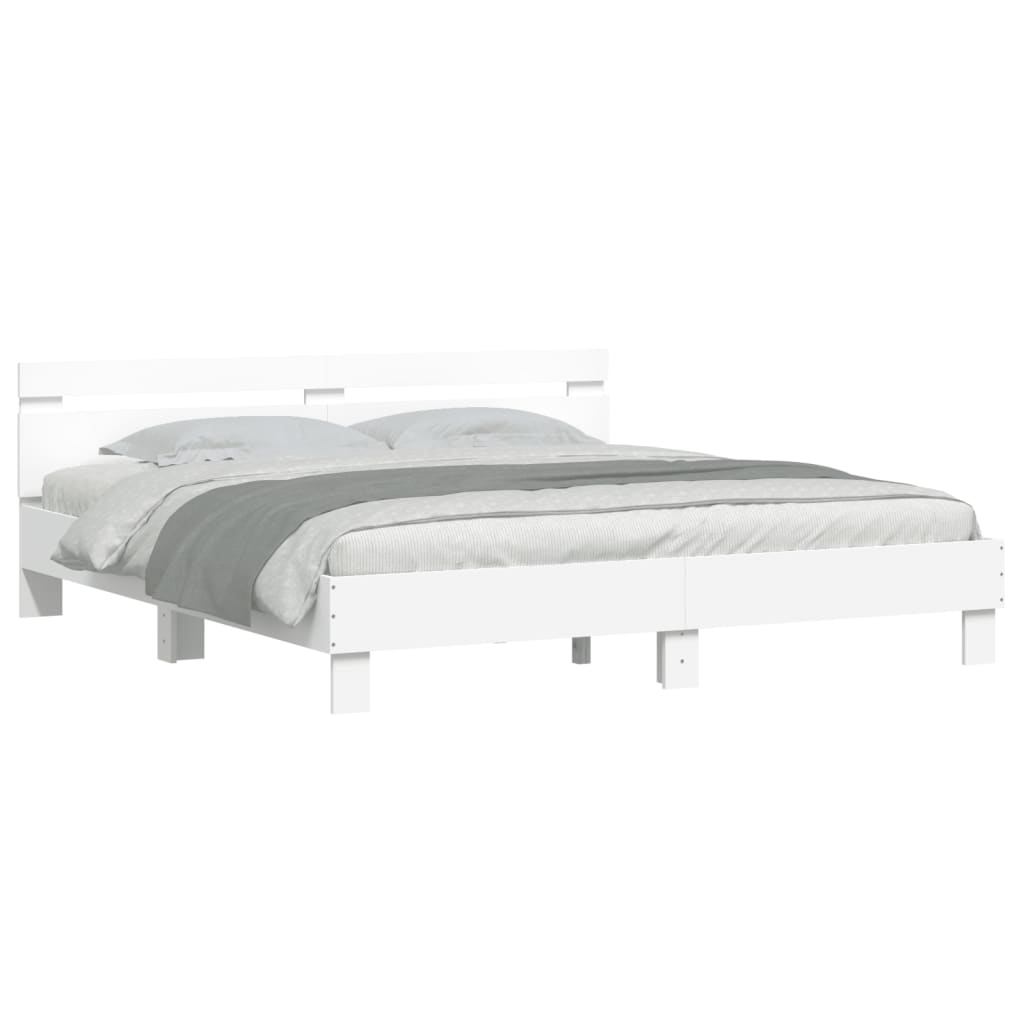 sengeramme med sengegavl og LED-lys 160x200 cm hvid