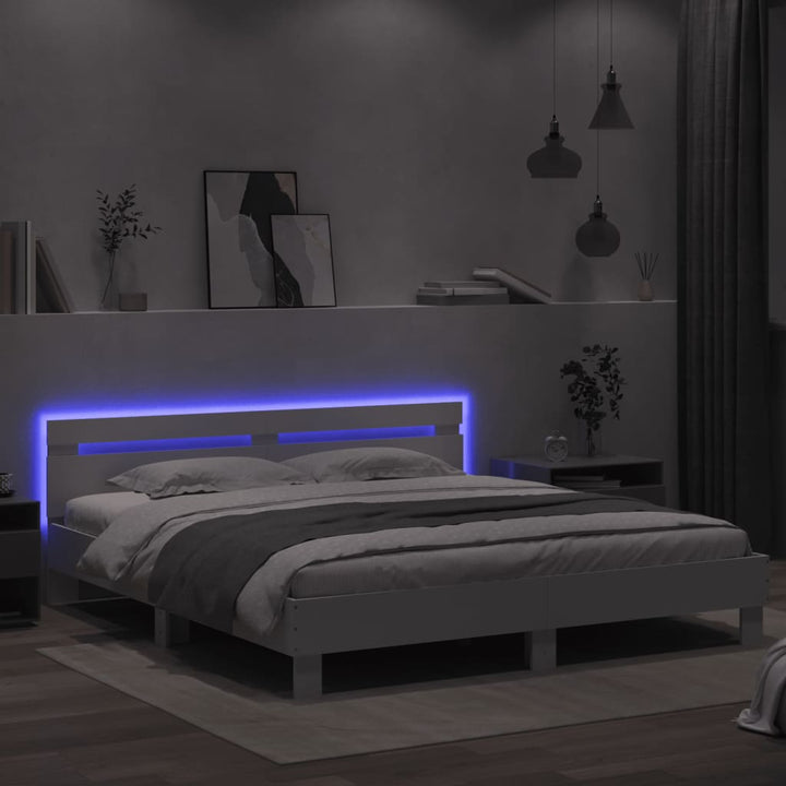 sengeramme med sengegavl og LED-lys 160x200 cm hvid