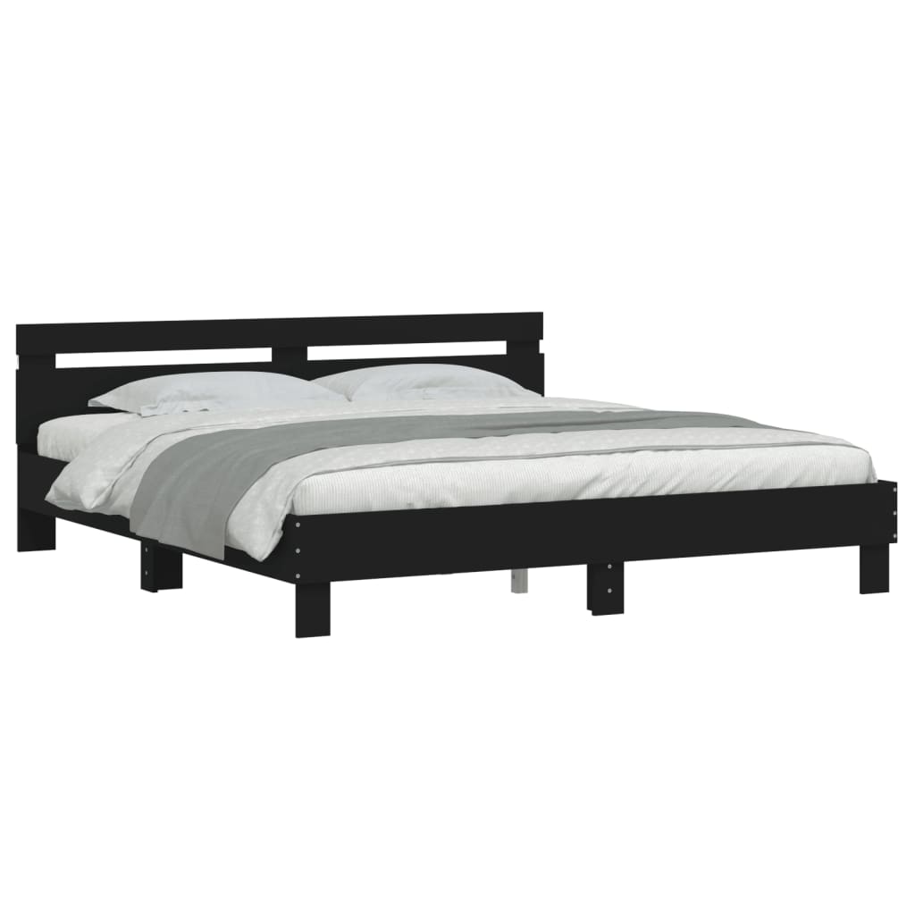 sengeramme med sengegavl og LED-lys 160x200 cm sort