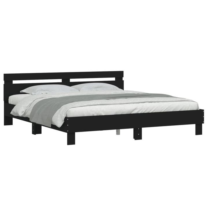 sengeramme med sengegavl og LED-lys 160x200 cm sort