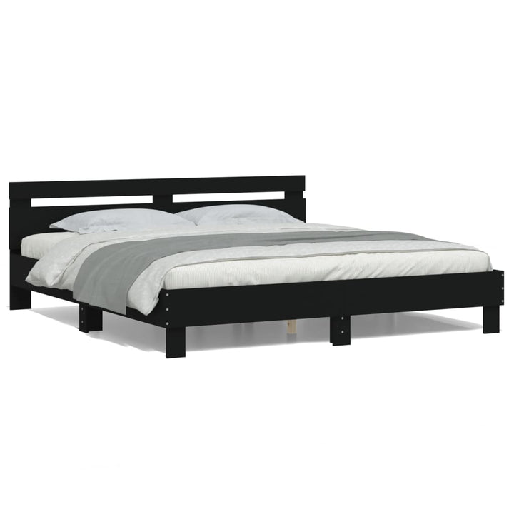 sengeramme med sengegavl og LED-lys 160x200 cm sort
