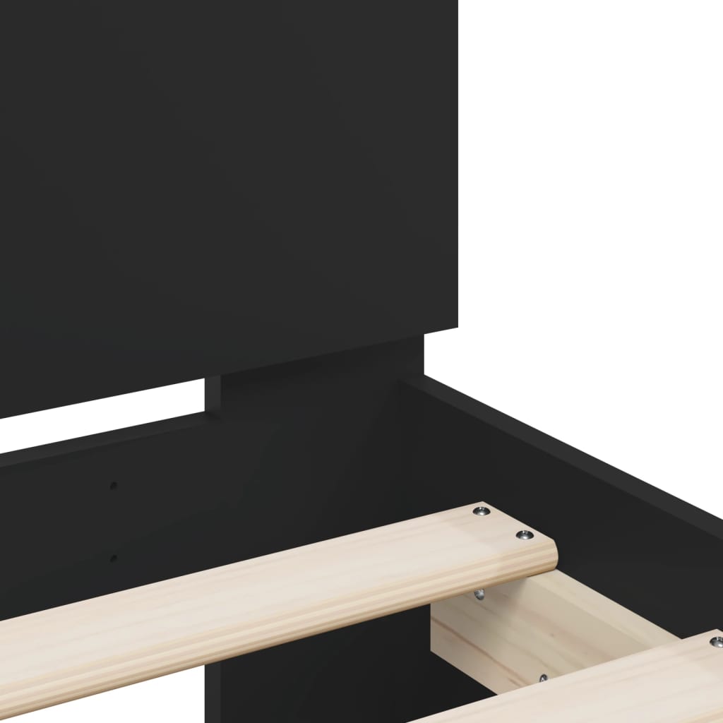 sengeramme med sengegavl og LED-lys 160x200 cm sort