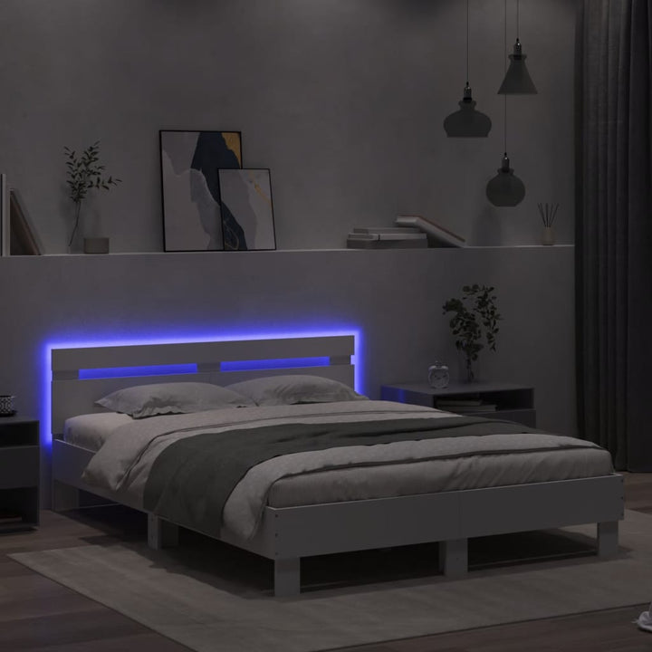 sengeramme med sengegavl og LED-lys 150x200 cm hvid