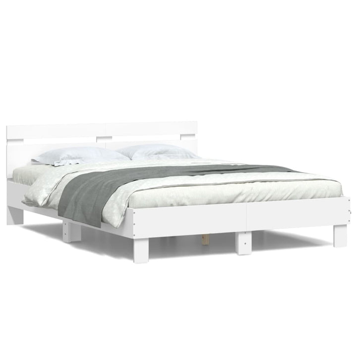 sengeramme med sengegavl og LED-lys 150x200 cm hvid