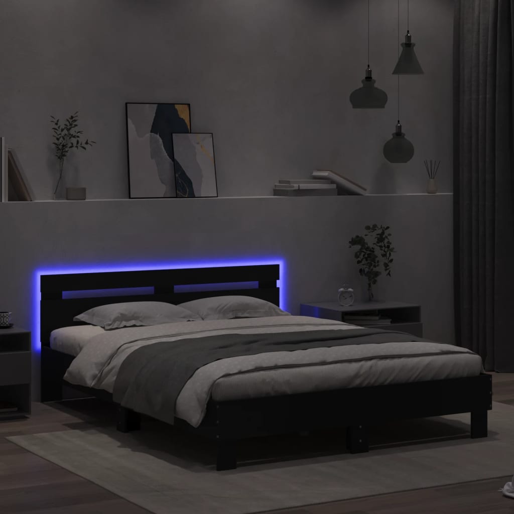 sengeramme med LED uden madras 150x200 cm sort