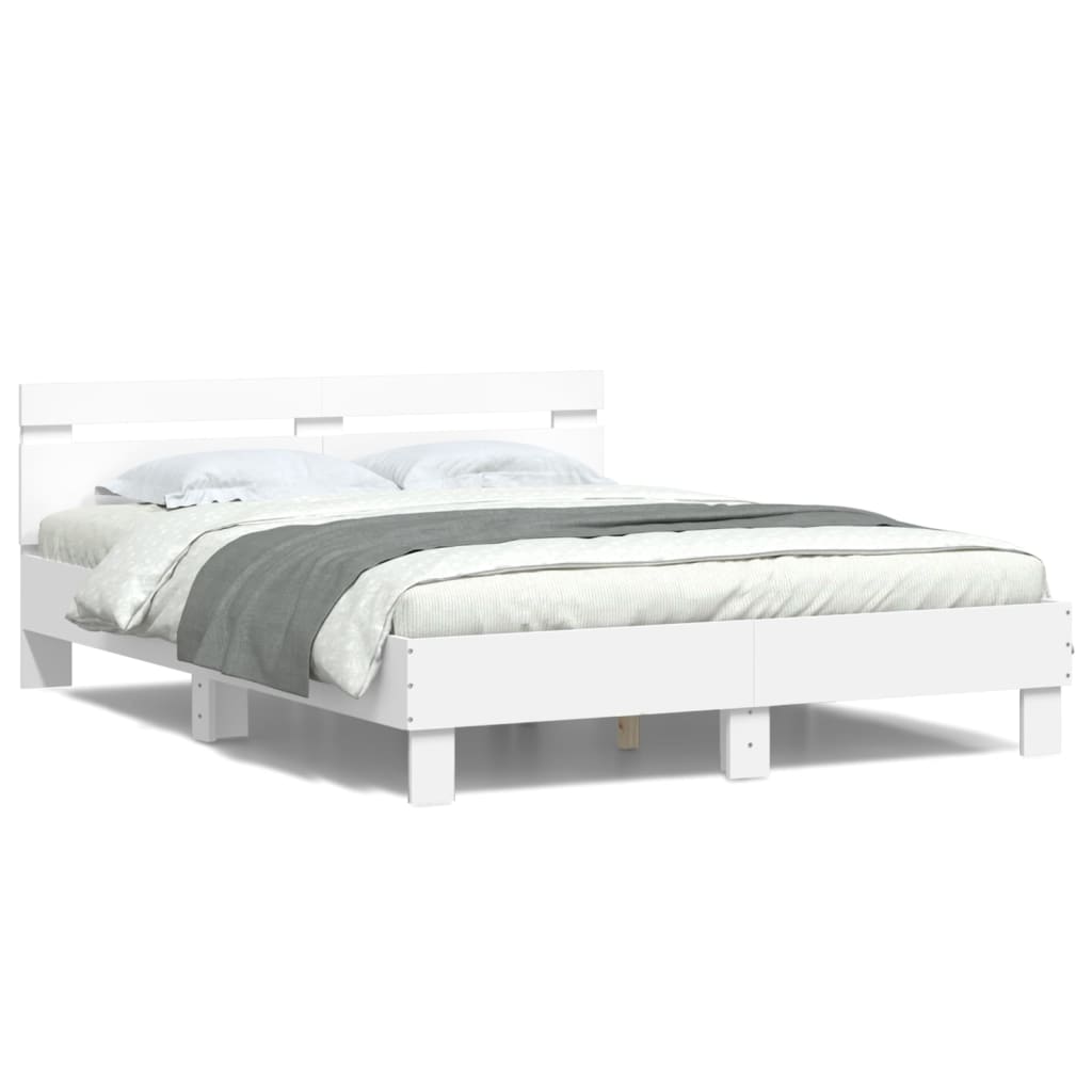 sengeramme med sengegavl og LED-lys 140x200 cm hvid