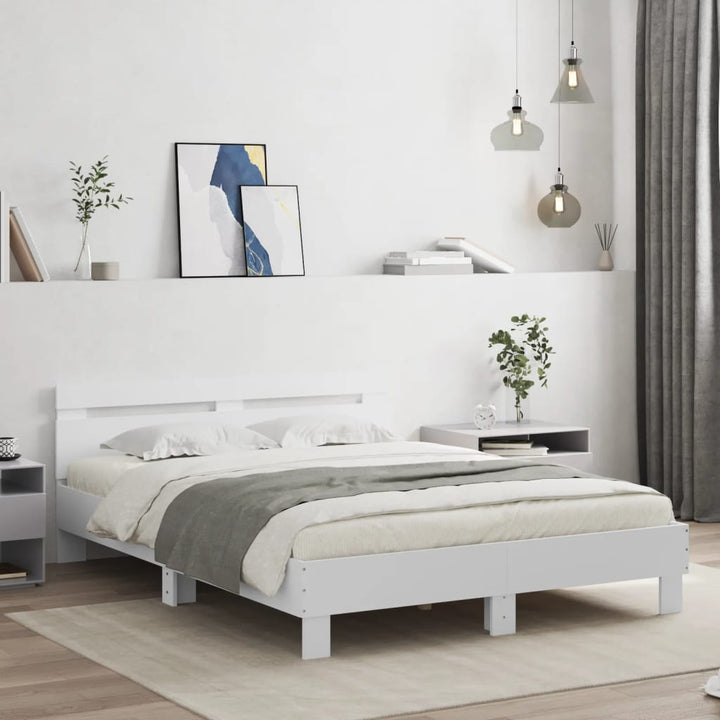 sengeramme med sengegavl og LED-lys 140x190 cm sonoma-eg