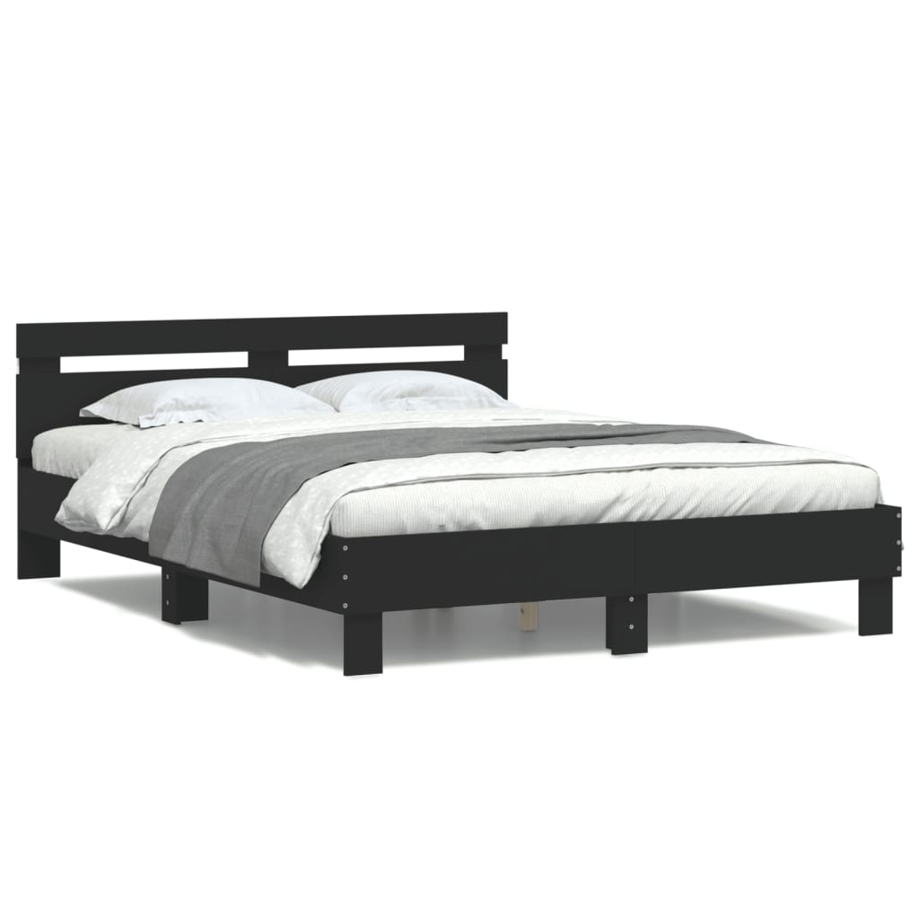 sengeramme med sengegavl og LED-lys 140x190 cm sort
