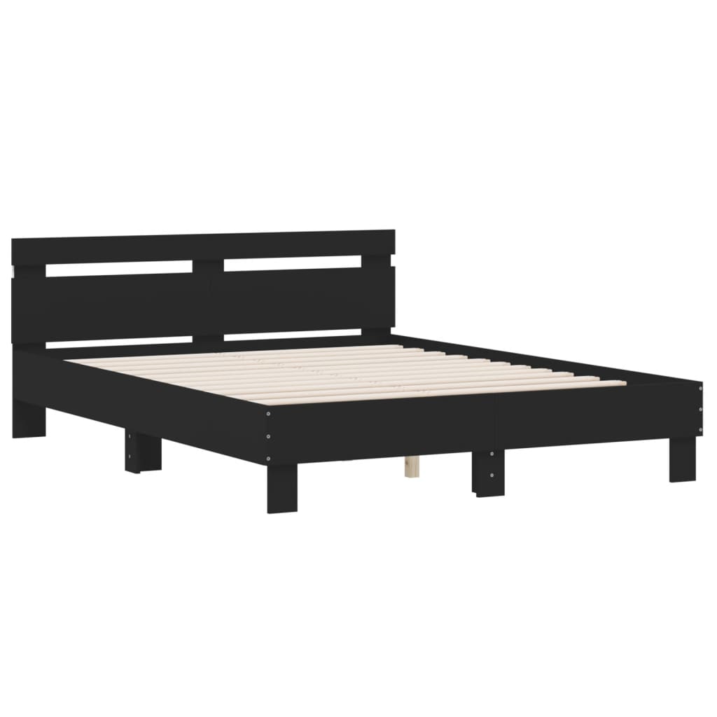 sengeramme med sengegavl og LED-lys 140x190 cm sort