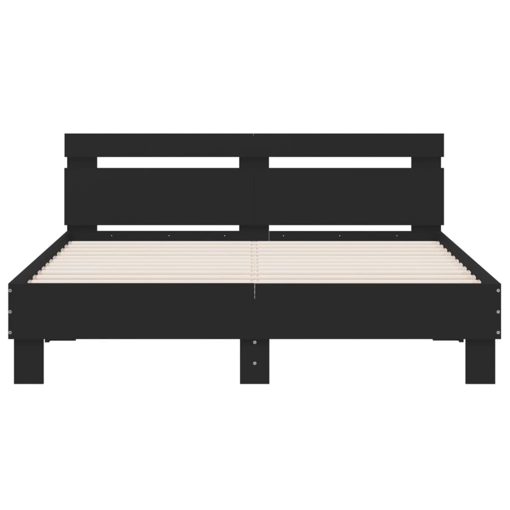 sengeramme med sengegavl og LED-lys 140x190 cm sort