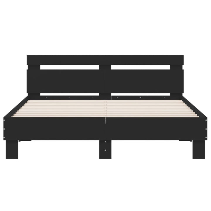 sengeramme med sengegavl og LED-lys 140x190 cm sort