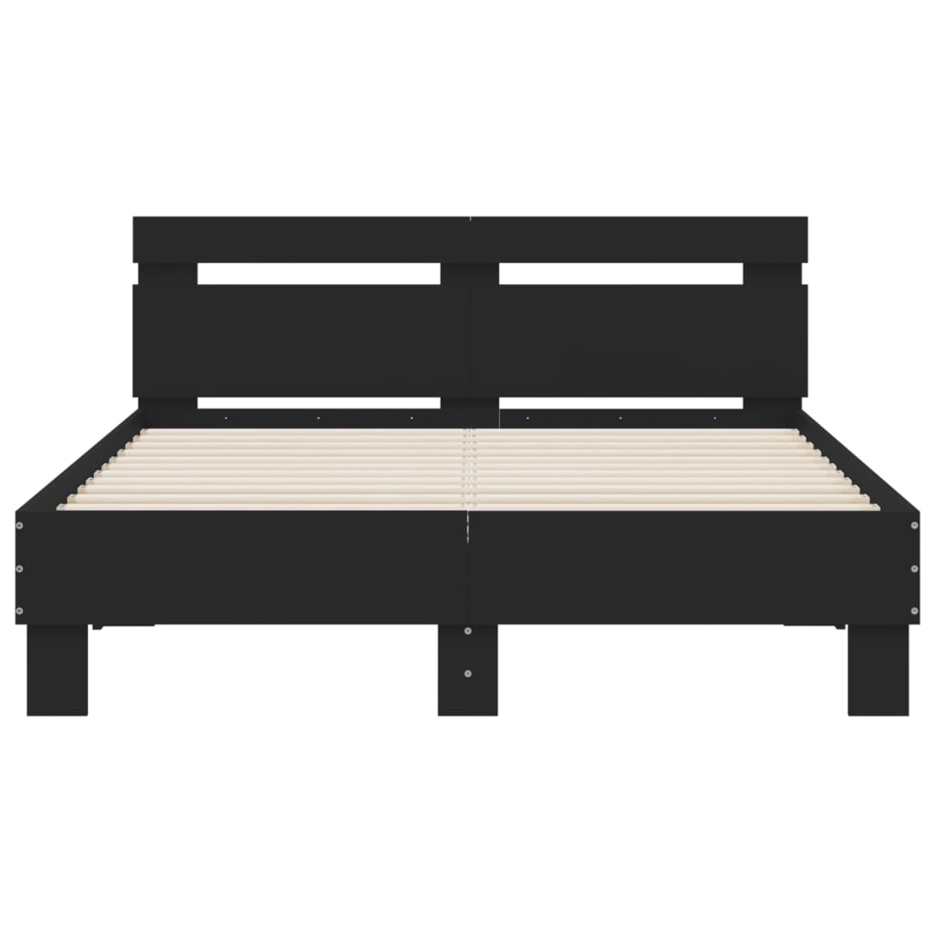 sengeramme med sengegavl og LED-lys 135x190 cm sort