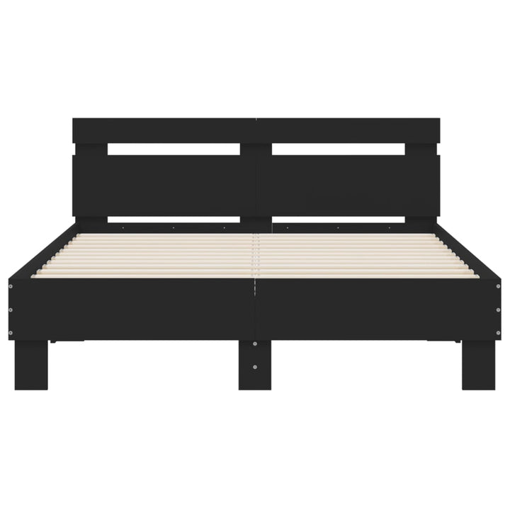 sengeramme med sengegavl og LED-lys 135x190 cm sort