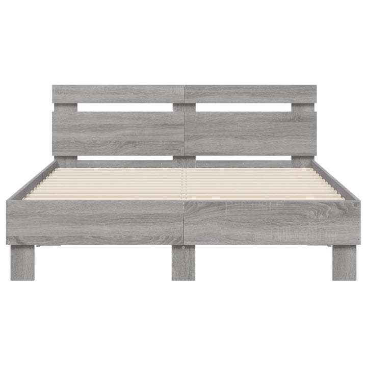 sengeramme med sengegavl og LED-lys 135x190 cm grå sonoma-eg