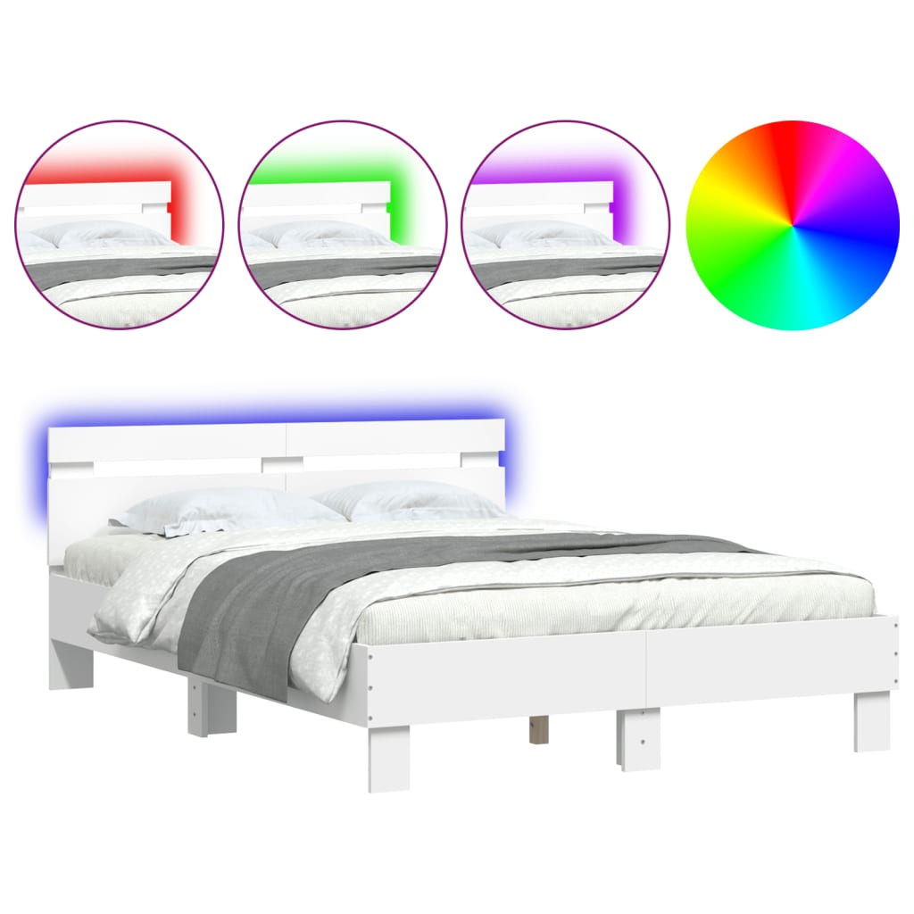 sengeramme med sengegavl og LED-lys 120x190 cm hvid