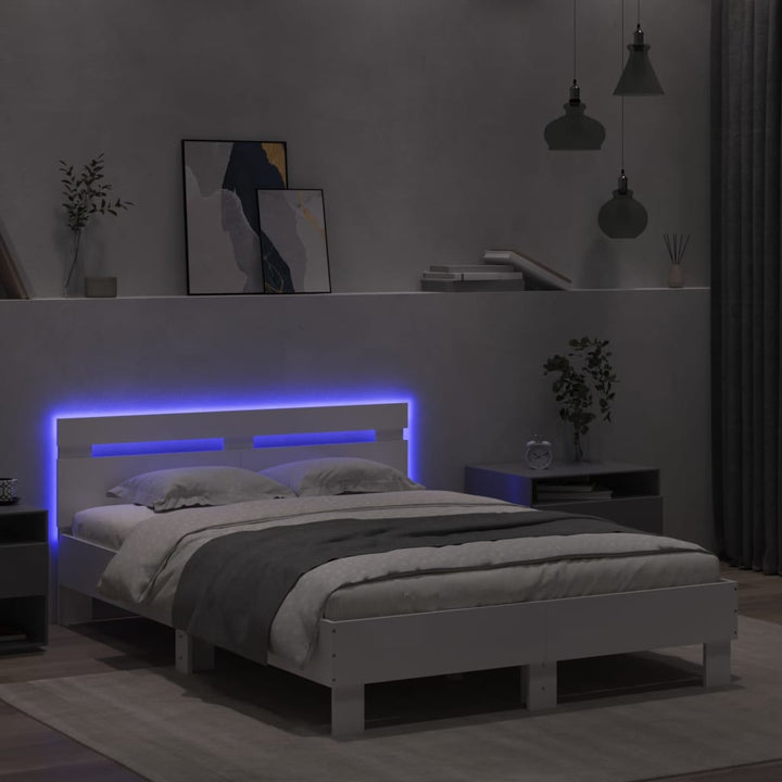 sengeramme med sengegavl og LED-lys 120x190 cm hvid