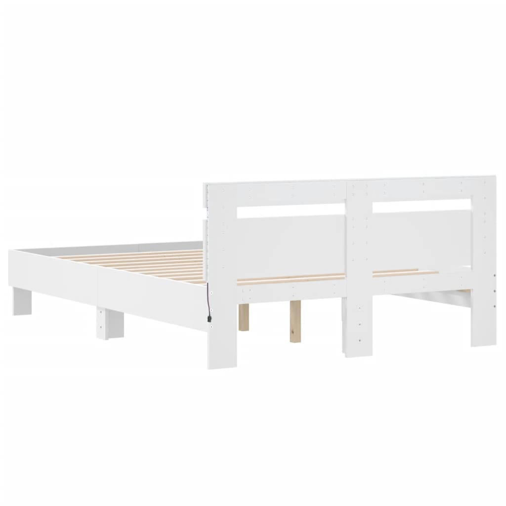 sengeramme med sengegavl og LED-lys 120x190 cm hvid