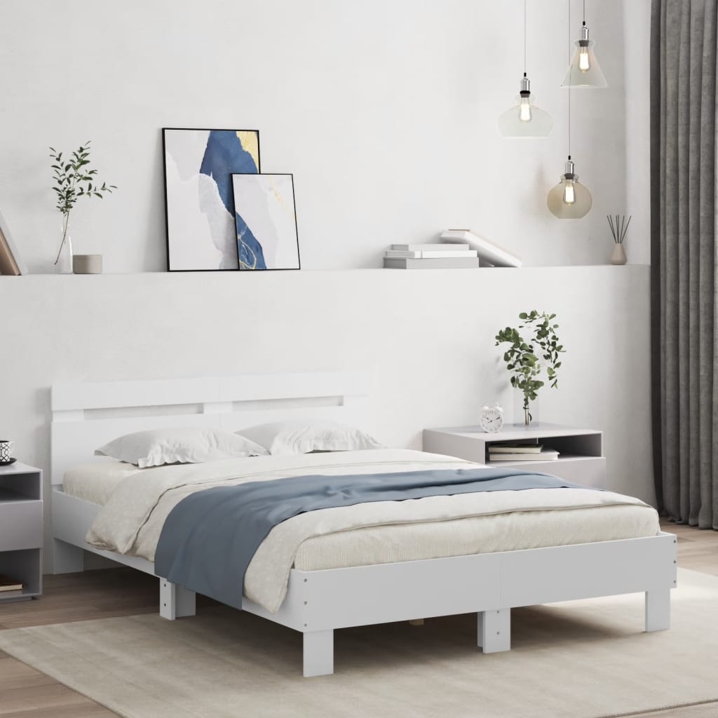 sengeramme med sengegavl og LED-lys 120x190 cm hvid