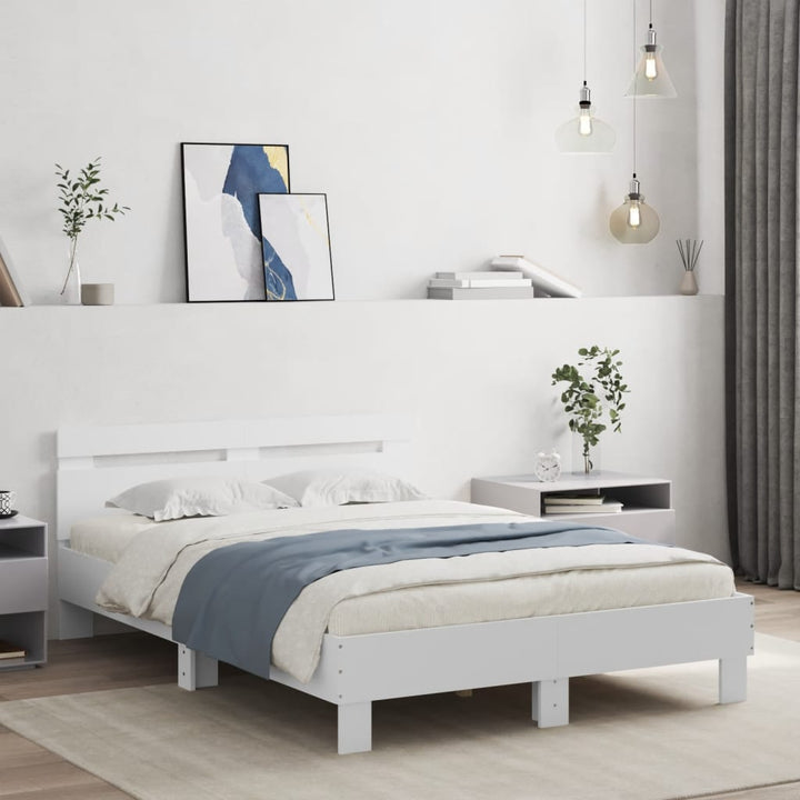 sengeramme med sengegavl og LED-lys 120x190 cm hvid