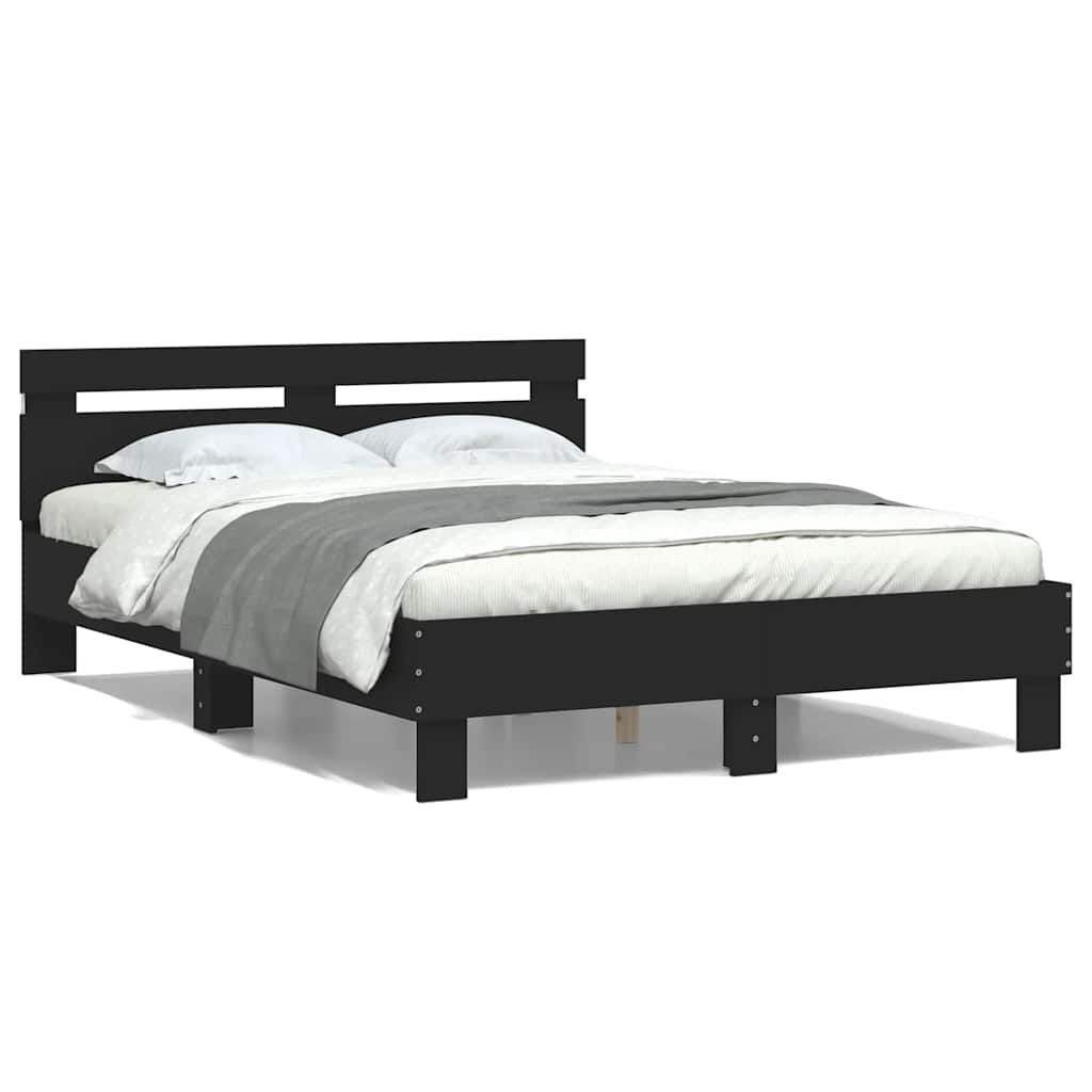 sengeramme med sengegavl og LED-lys 120x190 cm sort