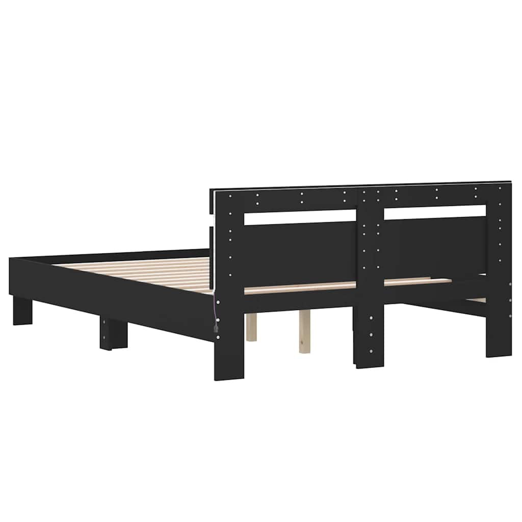 sengeramme med sengegavl og LED-lys 120x190 cm sort