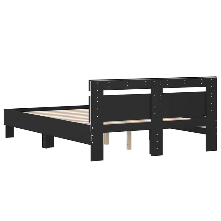 sengeramme med sengegavl og LED-lys 120x190 cm sort