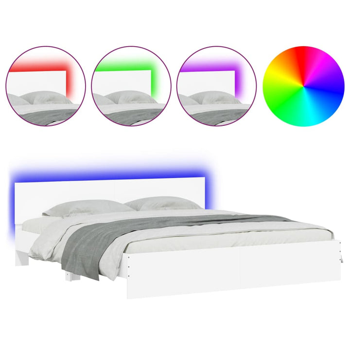 sengeramme med sengegavl og LED-lys 200x200 cm hvid