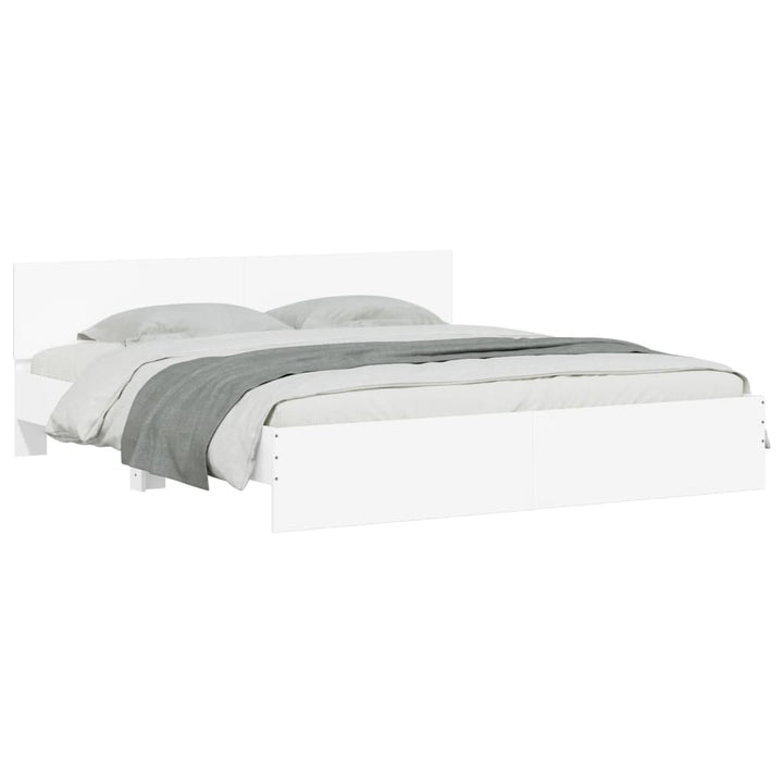 sengeramme med sengegavl og LED-lys 200x200 cm hvid