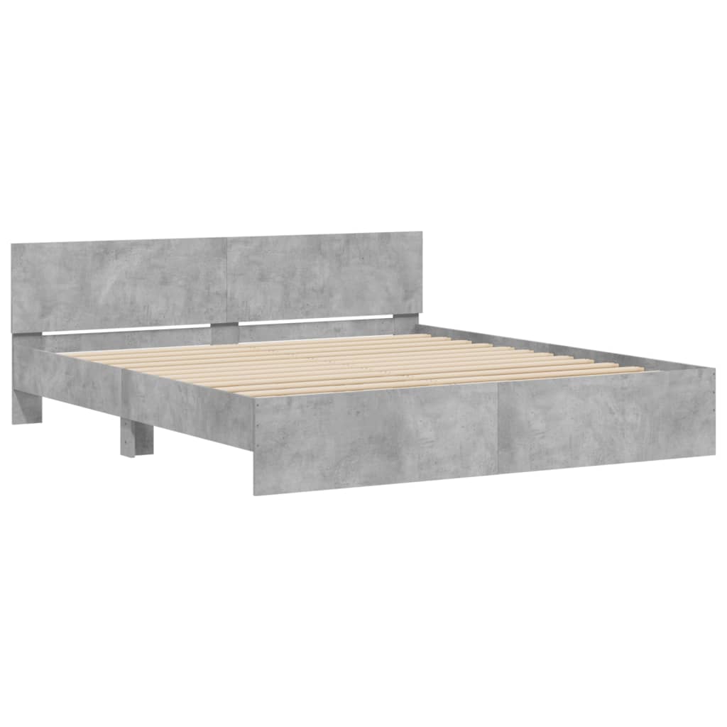 sengeramme med sengegavl og LED-lys 200x200 cm betongrå