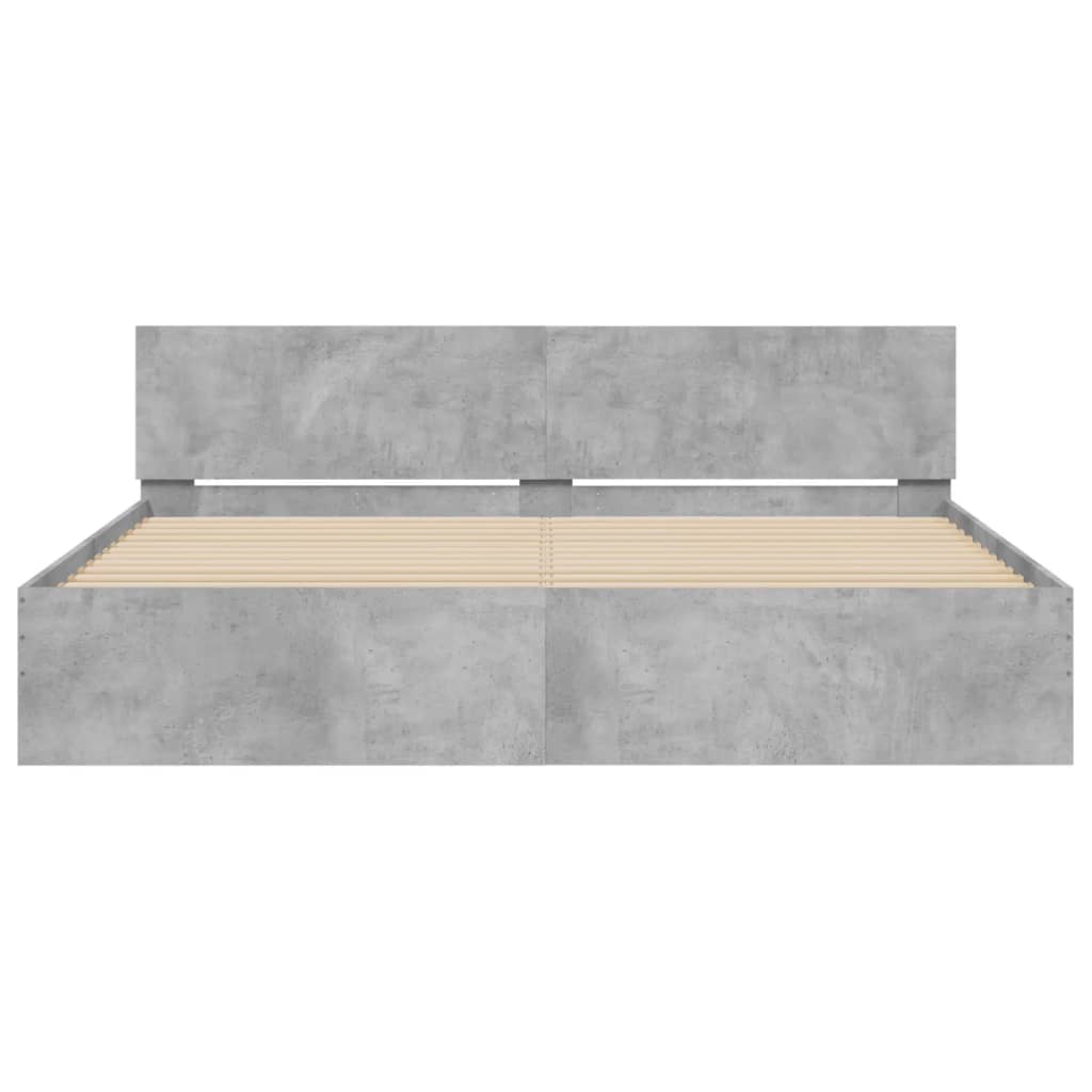 sengeramme med sengegavl og LED-lys 200x200 cm betongrå
