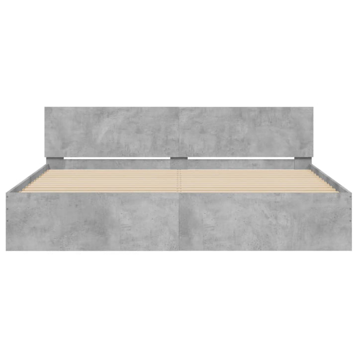 sengeramme med sengegavl og LED-lys 200x200 cm betongrå