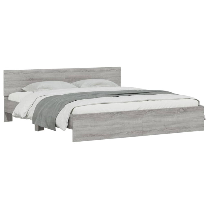 sengeramme med sengegavl og LED-lys 200x200 cm grå sonoma-eg