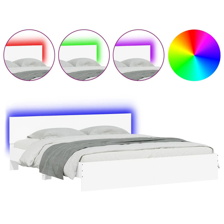 sengeramme med sengegavl og LED-lys 180x200 cm hvid