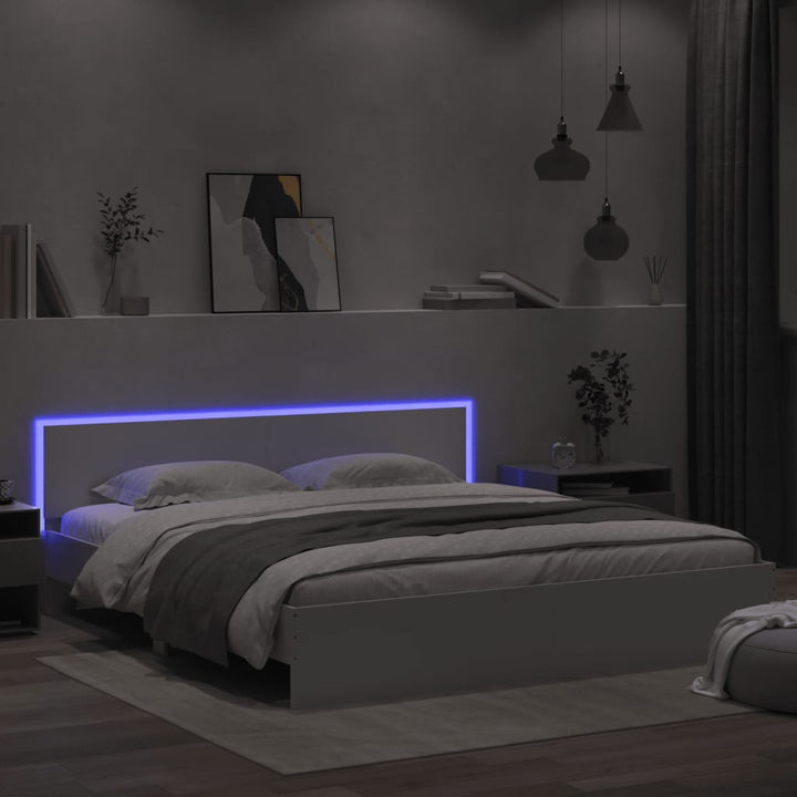 sengeramme med sengegavl og LED-lys 180x200 cm hvid