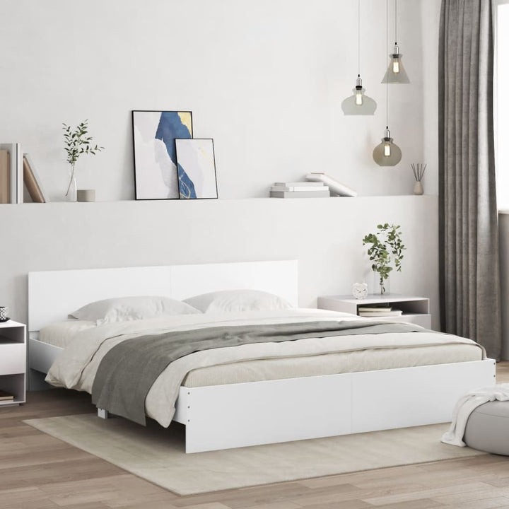 sengeramme med sengegavl og LED-lys 180x200 cm hvid