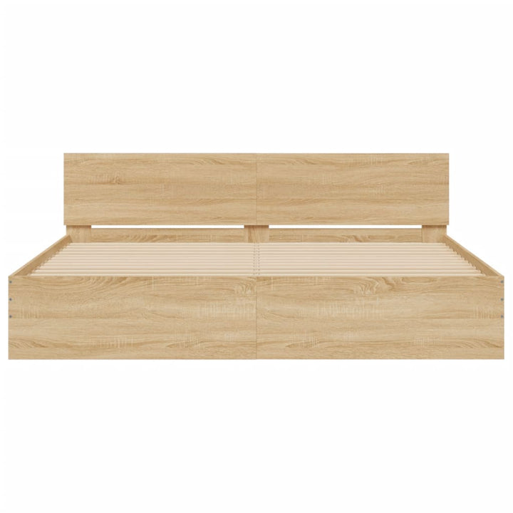sengeramme med sengegavl og LED-lys 180x200 cm sonoma-eg