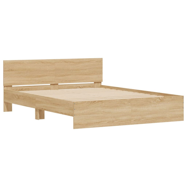 sengeramme med sengegavl og LED-lys 160x200 cm sonoma-eg