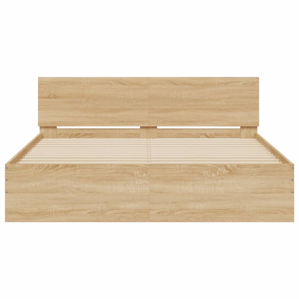 sengeramme med sengegavl og LED-lys 160x200 cm sonoma-eg