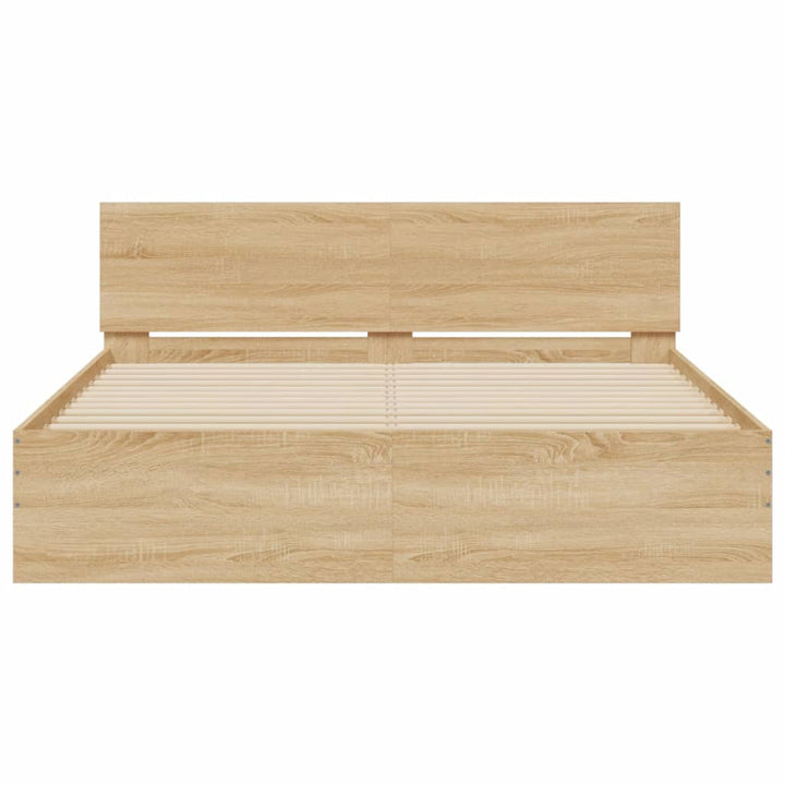 sengeramme med sengegavl og LED-lys 160x200 cm sonoma-eg