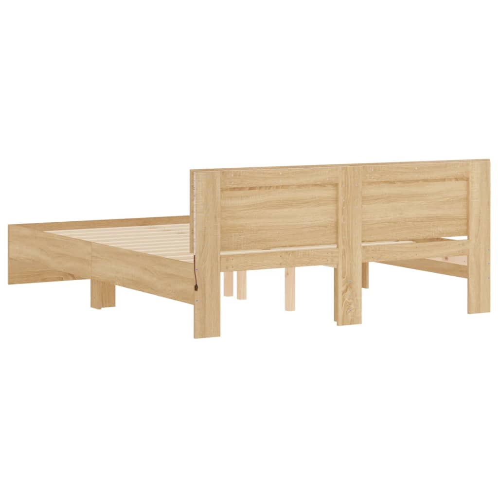 sengeramme med sengegavl og LED-lys 160x200 cm sonoma-eg