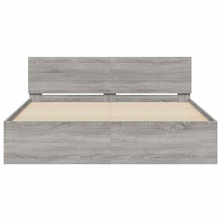 sengeramme med sengegavl og LED-lys 160x200 cm grå sonoma-eg
