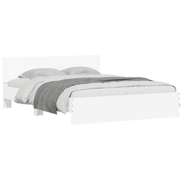 sengeramme med sengegavl og LED-lys 150x200 cm hvid