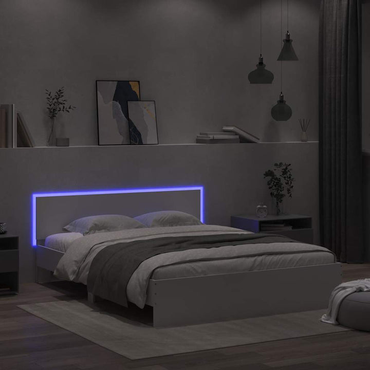 sengeramme med sengegavl og LED-lys 150x200 cm hvid