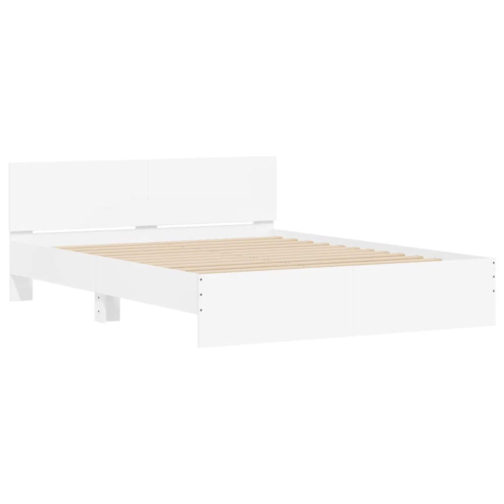 sengeramme med sengegavl og LED-lys 150x200 cm hvid