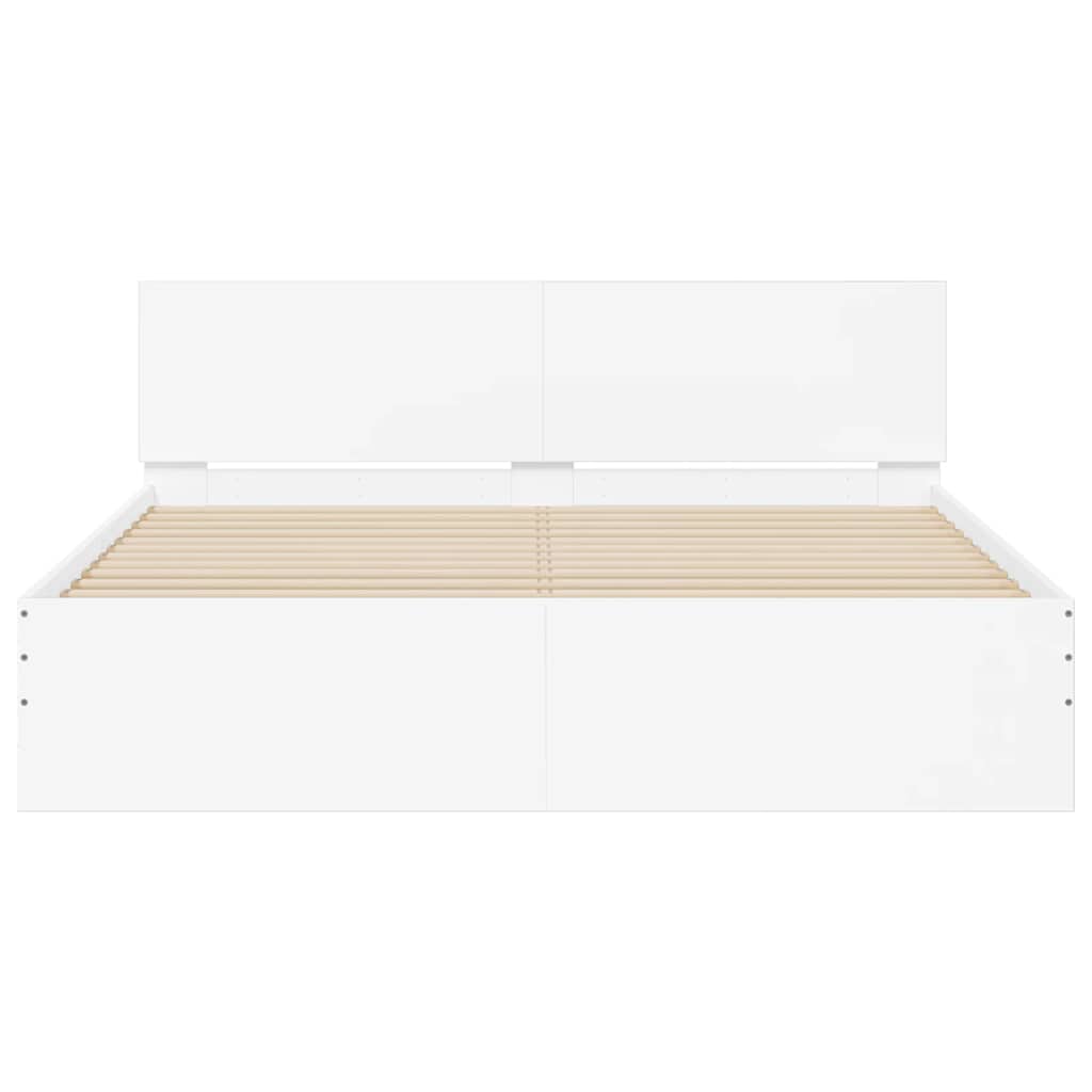 sengeramme med sengegavl og LED-lys 150x200 cm hvid