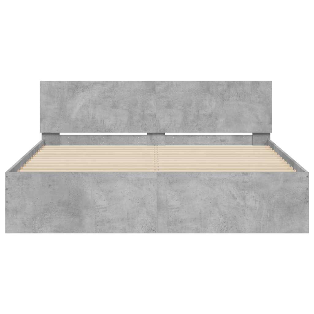 sengeramme med sengegavl og LED-lys 150x200 cm betongrå
