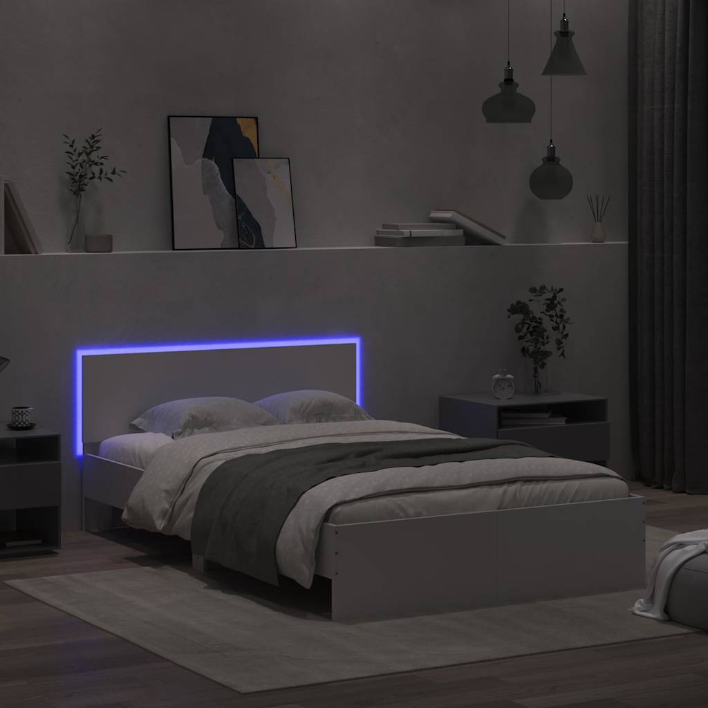 sengeramme med sengegavl og LED-lys 140x200 cm hvid