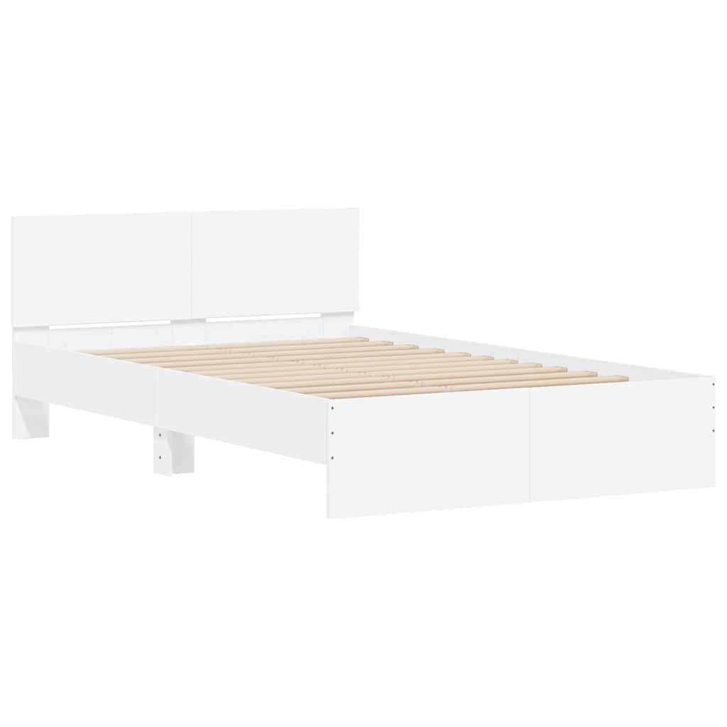 sengeramme med sengegavl og LED-lys 140x200 cm hvid